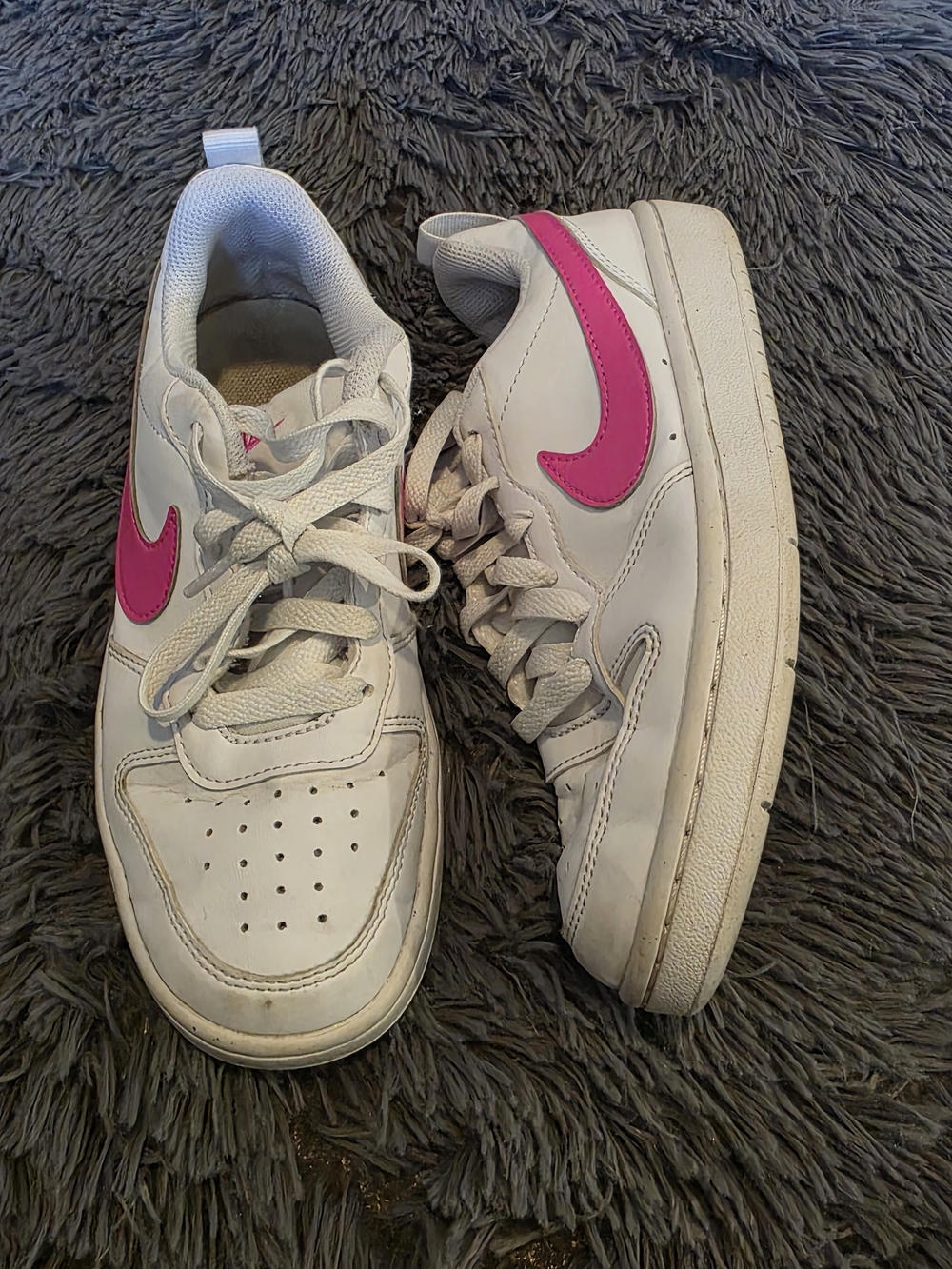 Nike Court Kids' White Sneakers with Pink Swoosh Size 4Y
